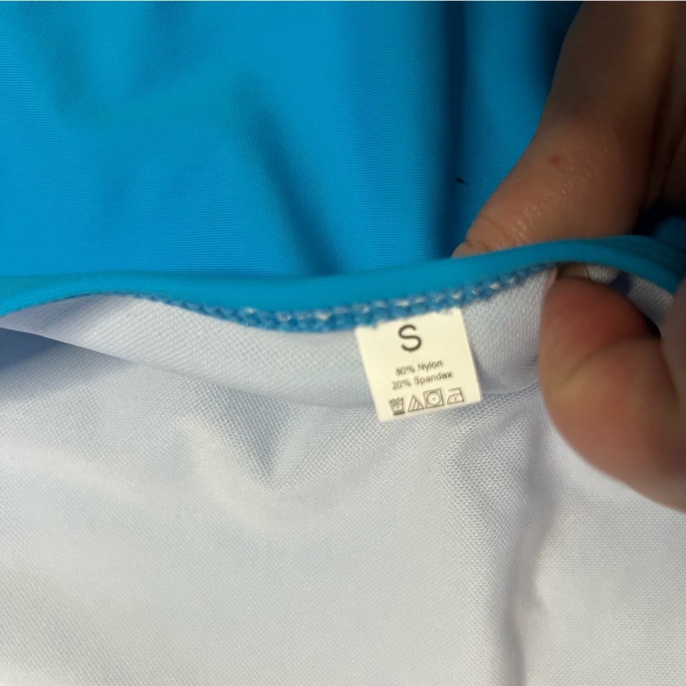 Bright Blue Sexy Halter Low Cut Cheeky Open Back One Piece Swimsuit NWOT - Picture 6 of 7